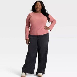 NWT Ava & Viv high rise wide leg black jeans stretch no gap waistband Plus 26R